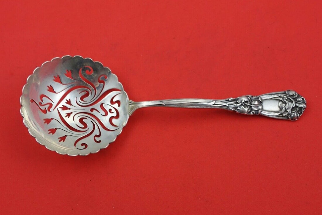 Gorham Iris Sterling Silver 8.5" Pierced Flower Serving Spoon: Gorham Iris Sterling Silver 8.5" Pierced Flower Serving Spoon This exquisite Iris by Durgin-Gorham serving spoon is crafted from high-quality sterling silver and features a beautiful pierced design ad