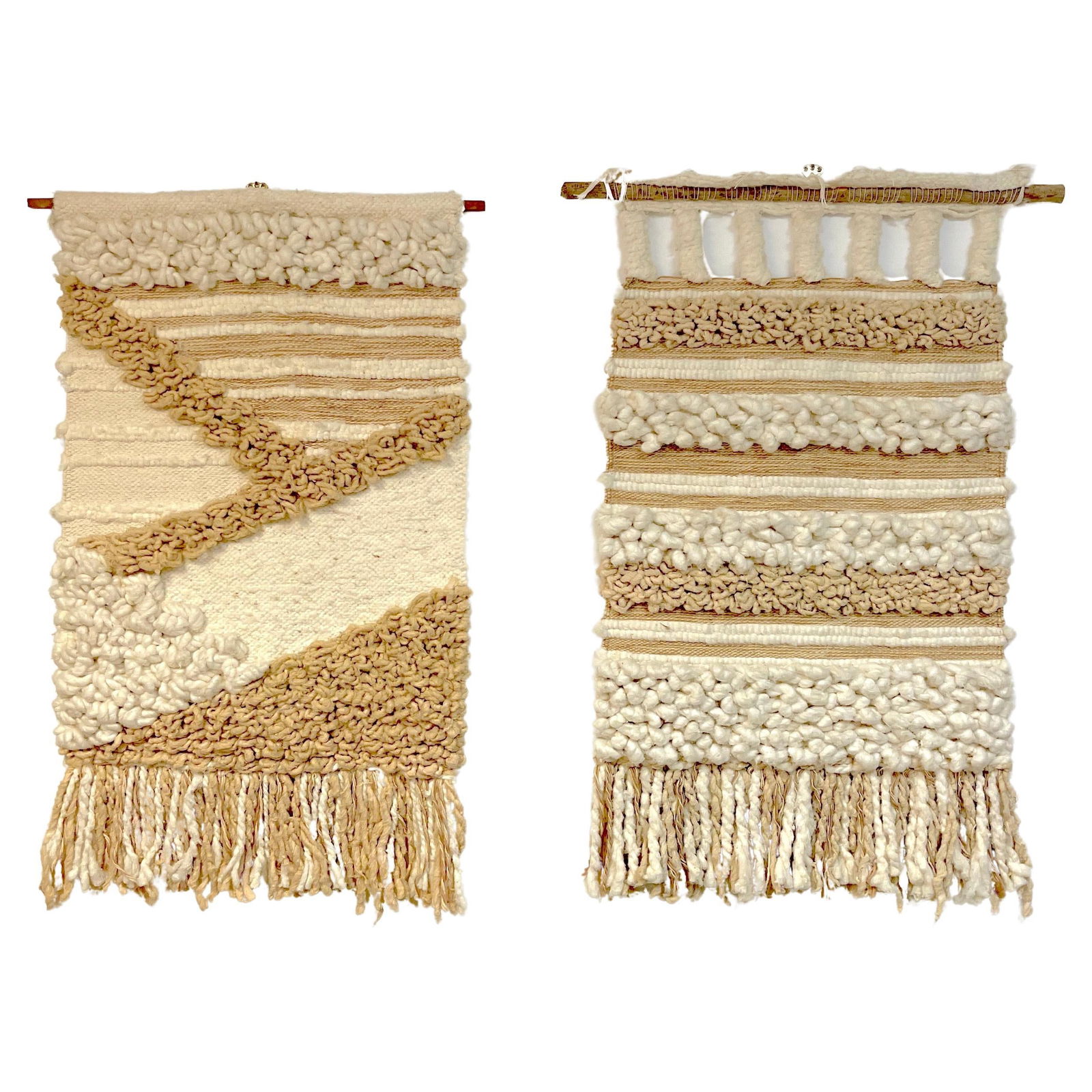 Mid-Century Modern Oaxaca School Tapestries Set of 2 1970s Abstract Art: Mid-Century Modern Oaxaca School Tapestries Set of 2 1970s Abstract Art This stunning pair of mid-century modern woven tapestries from the Ole Oaxaca School showcases abstract designs that reflect the