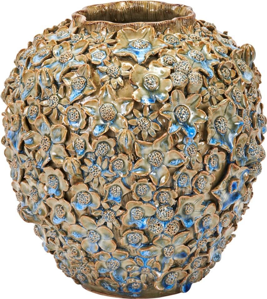 Handmade Celadon Green Ceramic Floral Vase 9.75H 8.75W 8.75D (1 of 2)