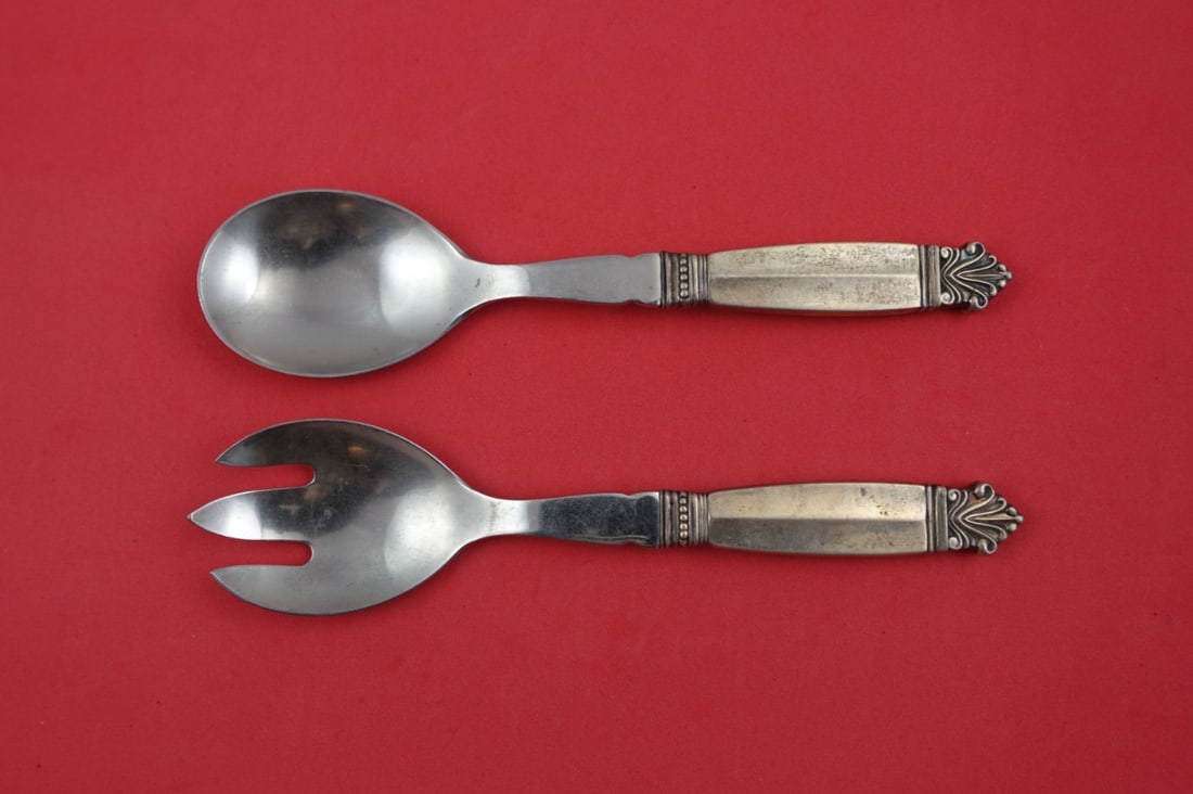 Georg Jensen Acanthus Sterling Silver Salad Serving Set 7 3/4" (1 of 2)