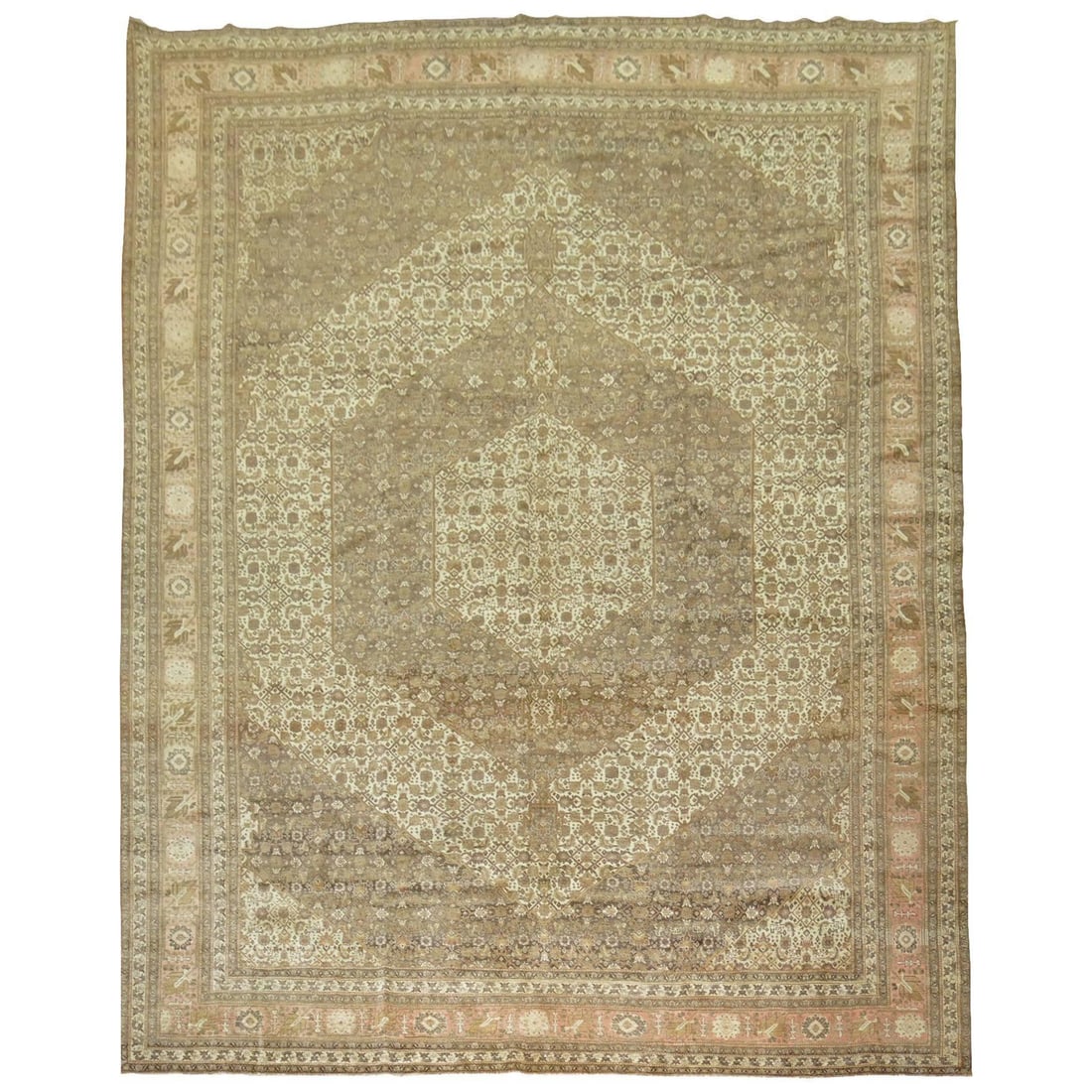 Zabihi Collection Antique Persian Tabriz Carpet 9'3 x 13'5 Wool Hand-Woven: Zabihi Collection Antique Persian Tabriz Carpet 9'3 x 13'5 Wool Hand-Woven This exquisite Antique Persian Tabriz Carpet showcases the elegance of early 20th-century craftsmanship. Hand-woven using hig