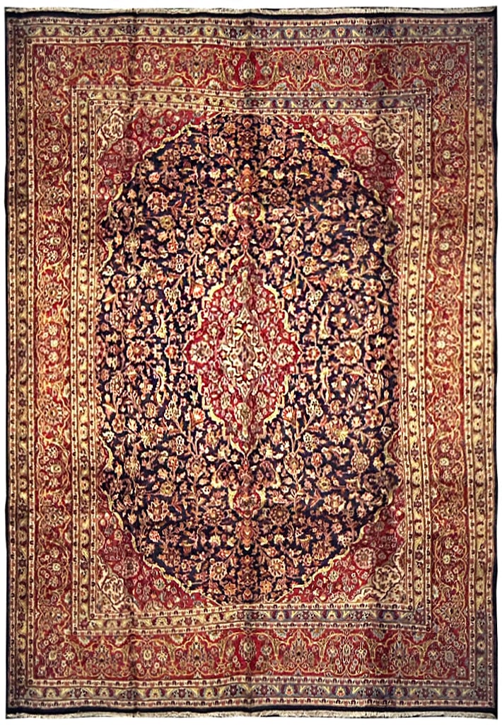9.6 x 12.7 Persian Kashan Rug Handwoven Blue Red Area Rug (1 of 8)