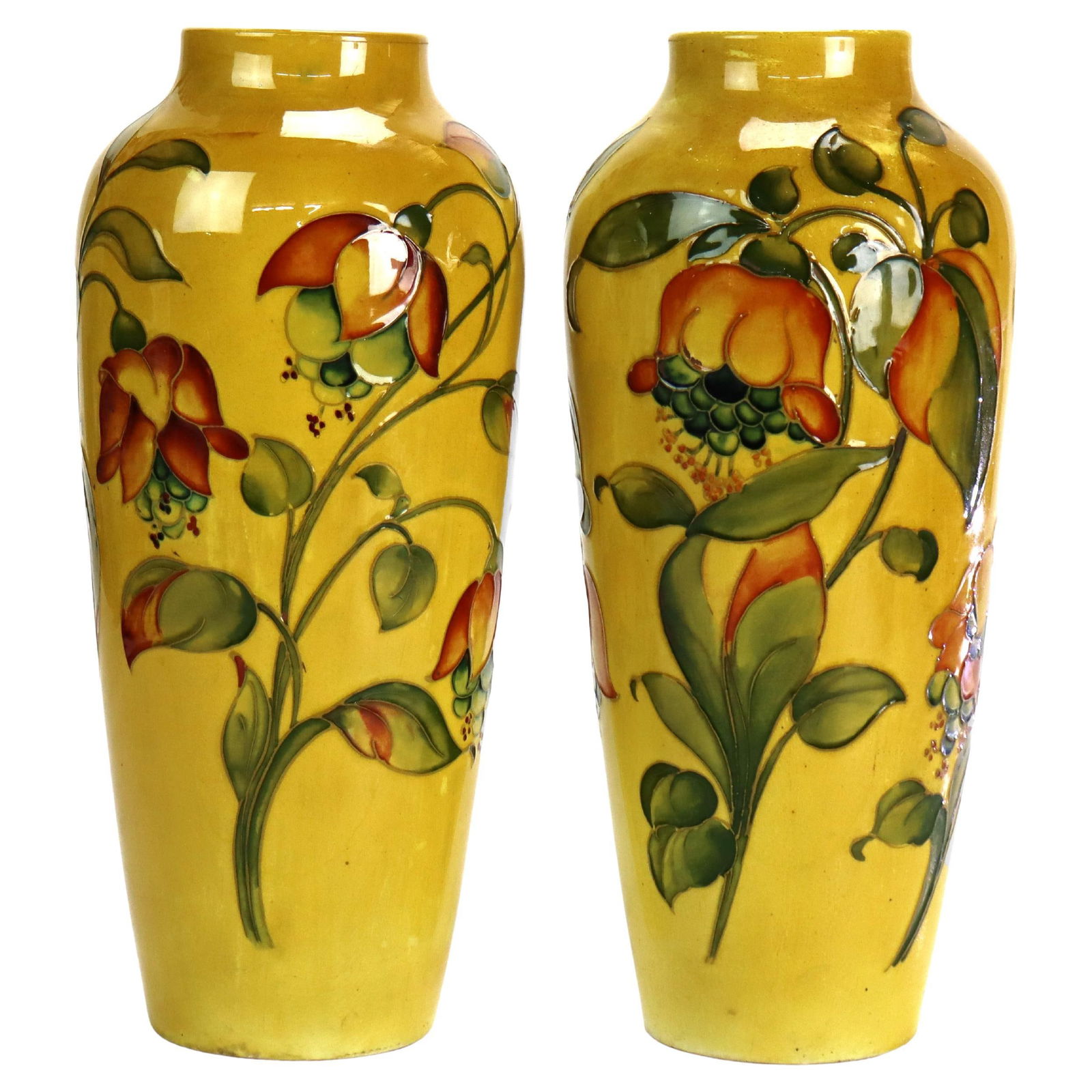 Antique Moorcroft Floral Pottery Vases Set of 2 Drilled for Lamps c1920 (1 of 10)