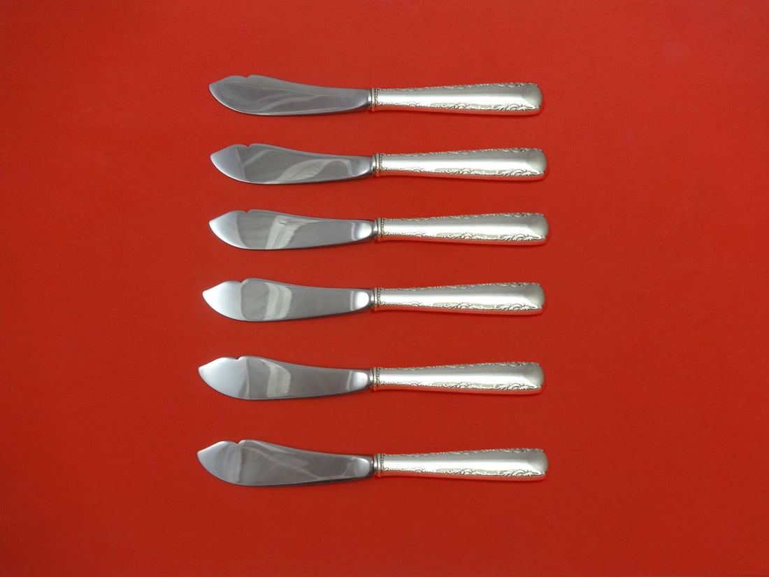 Gorham Camellia Sterling Silver 6 Piece Trout Knife Set 7.5 Inch: Gorham Camellia Sterling Silver 6 Piece Trout Knife Set 7.5 Inch Introducing the exquisite Camellia by Gorham Sterling Silver Trout Knife Set, a stunning addition to any flatware collection. This 6-pi