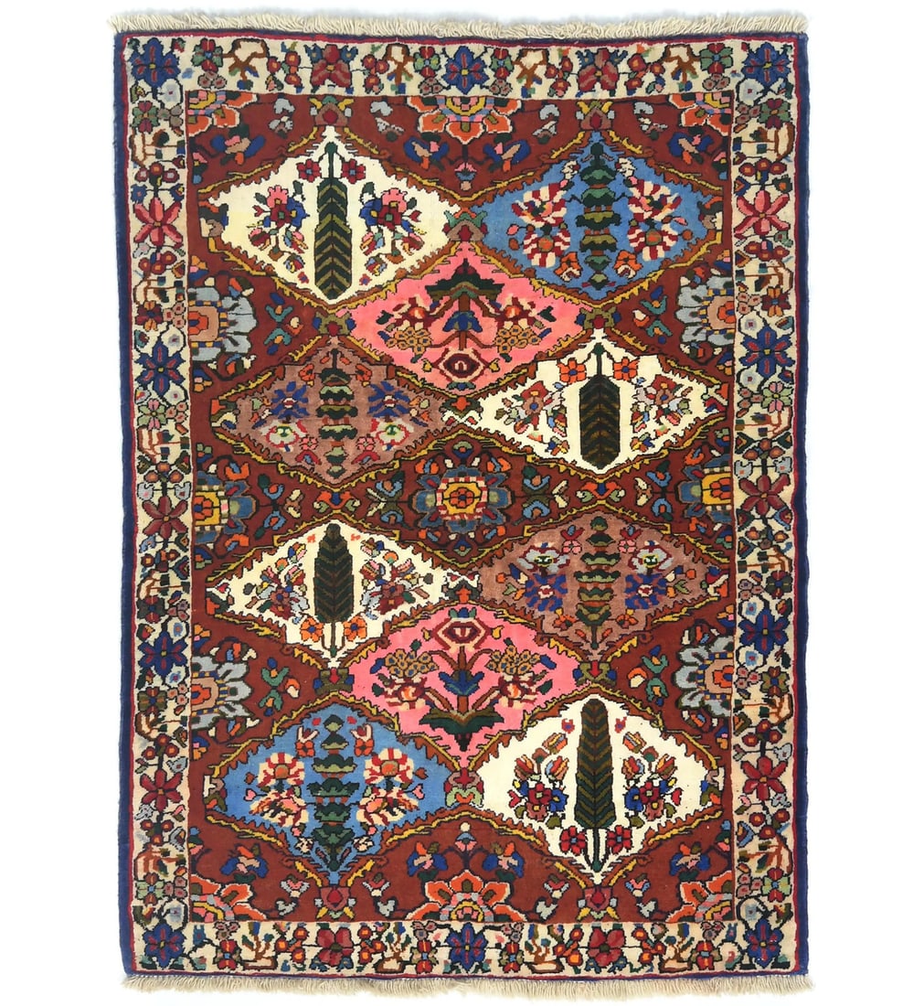 Vintage Floral Hand-Knotted Rug 3'7 x 4'9 Rusty Red Wool: Vintage Floral Hand-Knotted Rug 3'7 x 4'9 Rusty Red Wool Enhance your living space with this exquisite vintage floral hand-knotted rug, perfect for entryways, bathrooms, or home offices. Measuring 3'7
