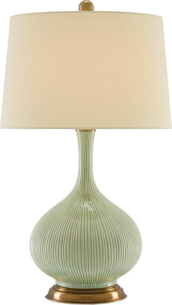 Currey Cait Lamp Brass Grass Green Beige 3-Way Switch (1 of 4)