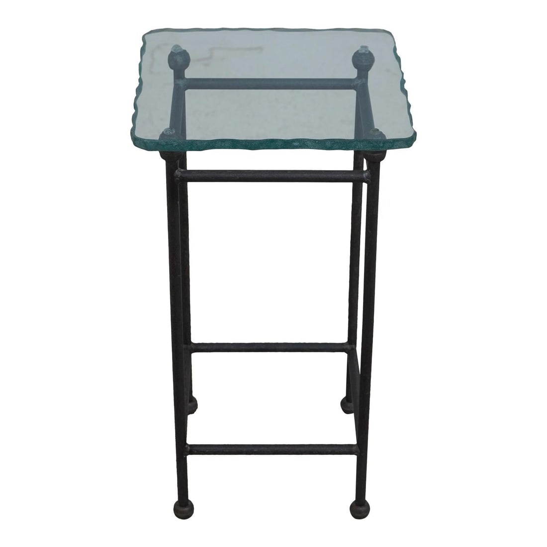 Charleston Forge Wrought Iron Occasional Table with Glass Top: Charleston Forge Wrought Iron Occasional Table with Glass Top This Charleston Forge occasional table features a high-quality wrought iron base and a unique glass top with a factory-chipped rough edge.