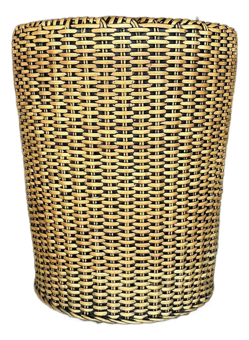 Vintage Coastal Woven Rattan Drum Side Table 19.75 x 24 (1 of 10)