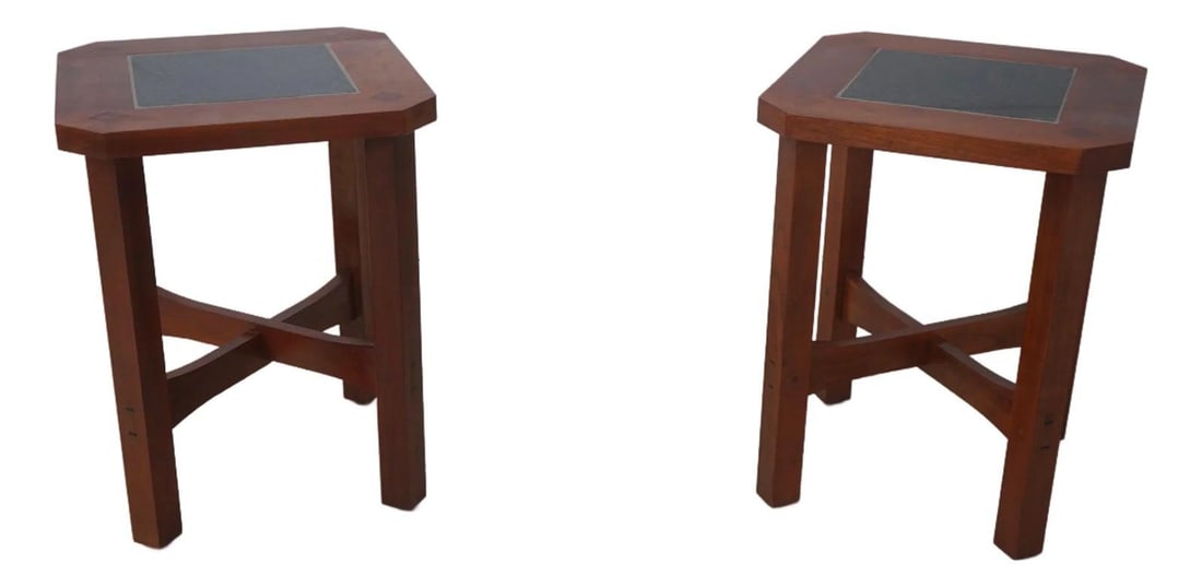 Stickley Arts & Crafts Cherry Lamp Tables with Granite Tops - Pair (1 of 10)