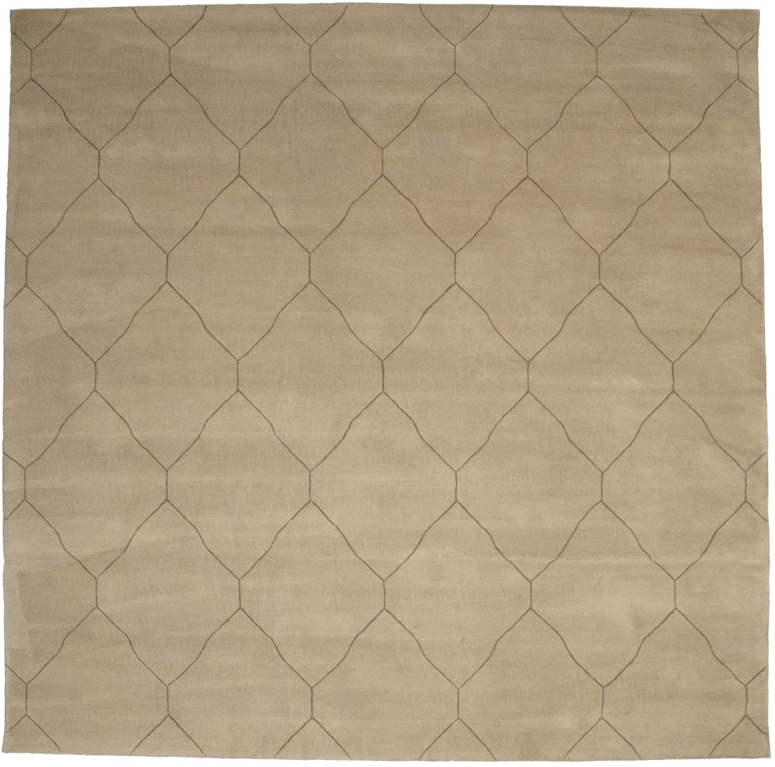 9x9 Square Wool Area Rug with Beige Modern Geometric Pattern Hand-Tufted: 9x9 Square Wool Area Rug with Beige Modern Geometric Pattern Hand-Tufted This beige square area rug features a modern geometric design and is hand-tufted from wool. Suitable for contemporary living ro