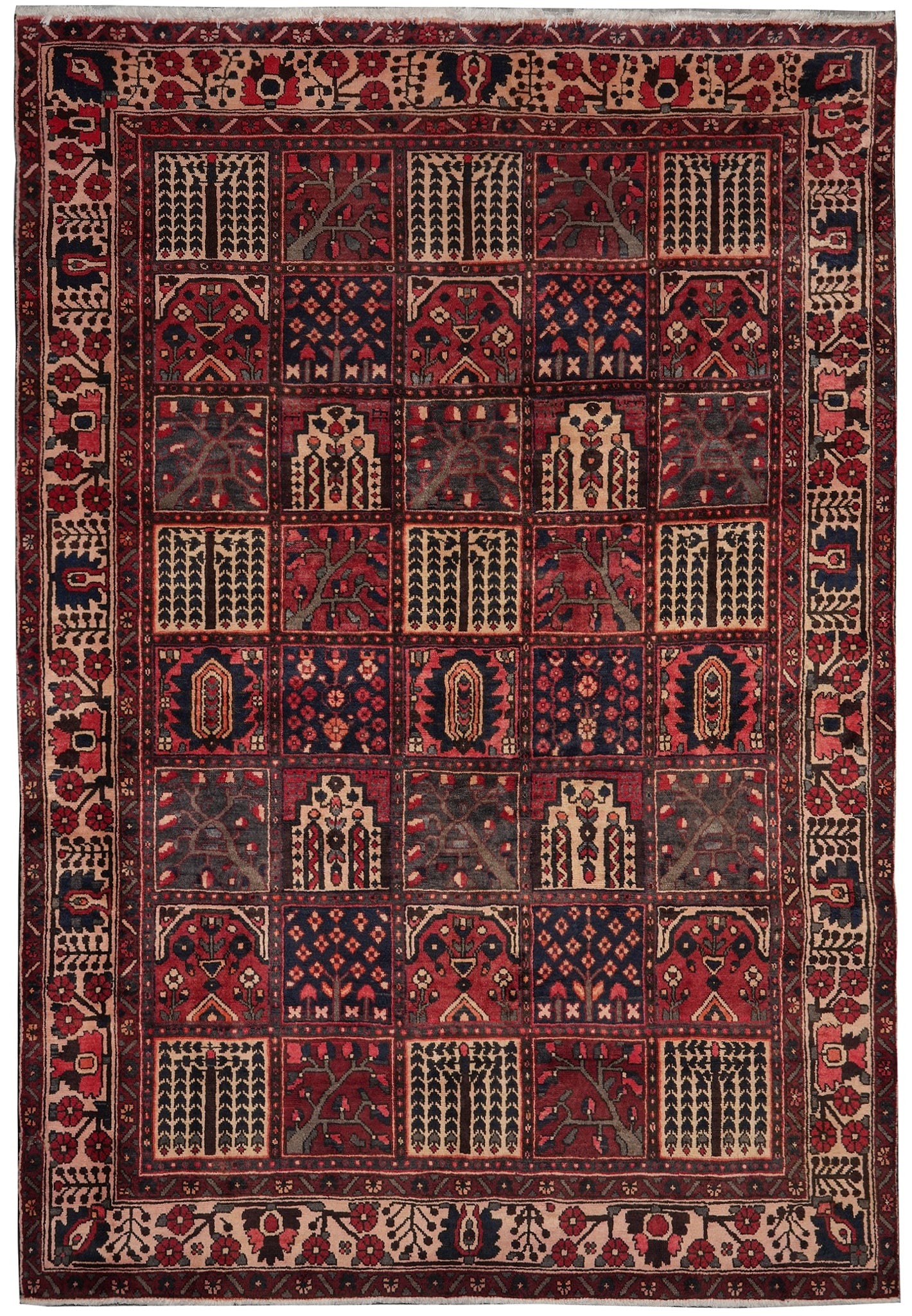 7 x 10 Persian Bakhtiar Garden Check Rug Silk Like Pile: 7 x 10 Persian Bakhtiar Garden Check Rug Silk Like Pile Free continental US Shipping This is a 7 x 10 Persian Bakhtiar rug featuring a traditional garden check pattern. The rug is in un-used condition