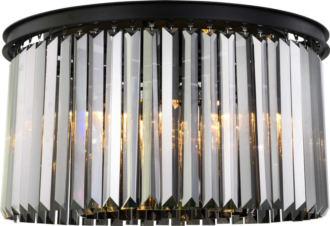Elegant Lighting Sydney Matte Black Flush-Mount Ceiling Light with 8 Royal-Cut Crystals: Elegant Lighting Sydney Matte Black Flush-Mount Ceiling Light with 8 Royal-Cut Crystals Illuminate your space with the elegant Sydney Matte Black Ceiling Light, designed in a vintage style. This flush