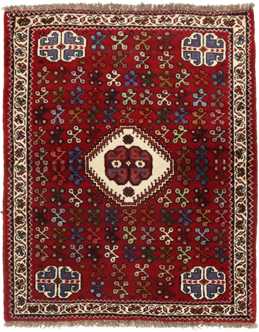 Handmade Red Tribal Wool Area Rug 3'6 X 4'3 Vintage Design (1 of 14)
