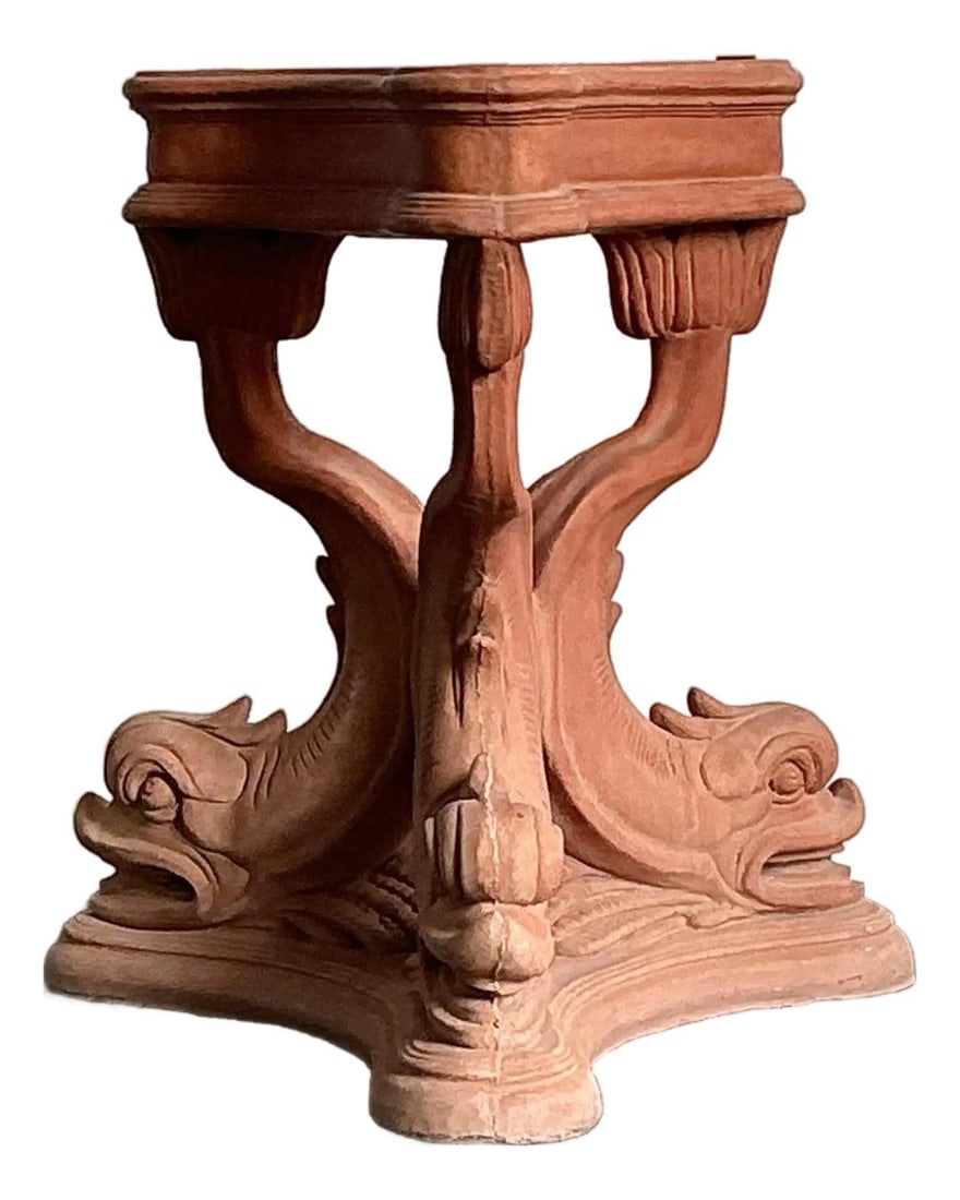 Neoclassical Cast Stone Pedestal with Sculpted Koi Motif Table Base (1 of 10)