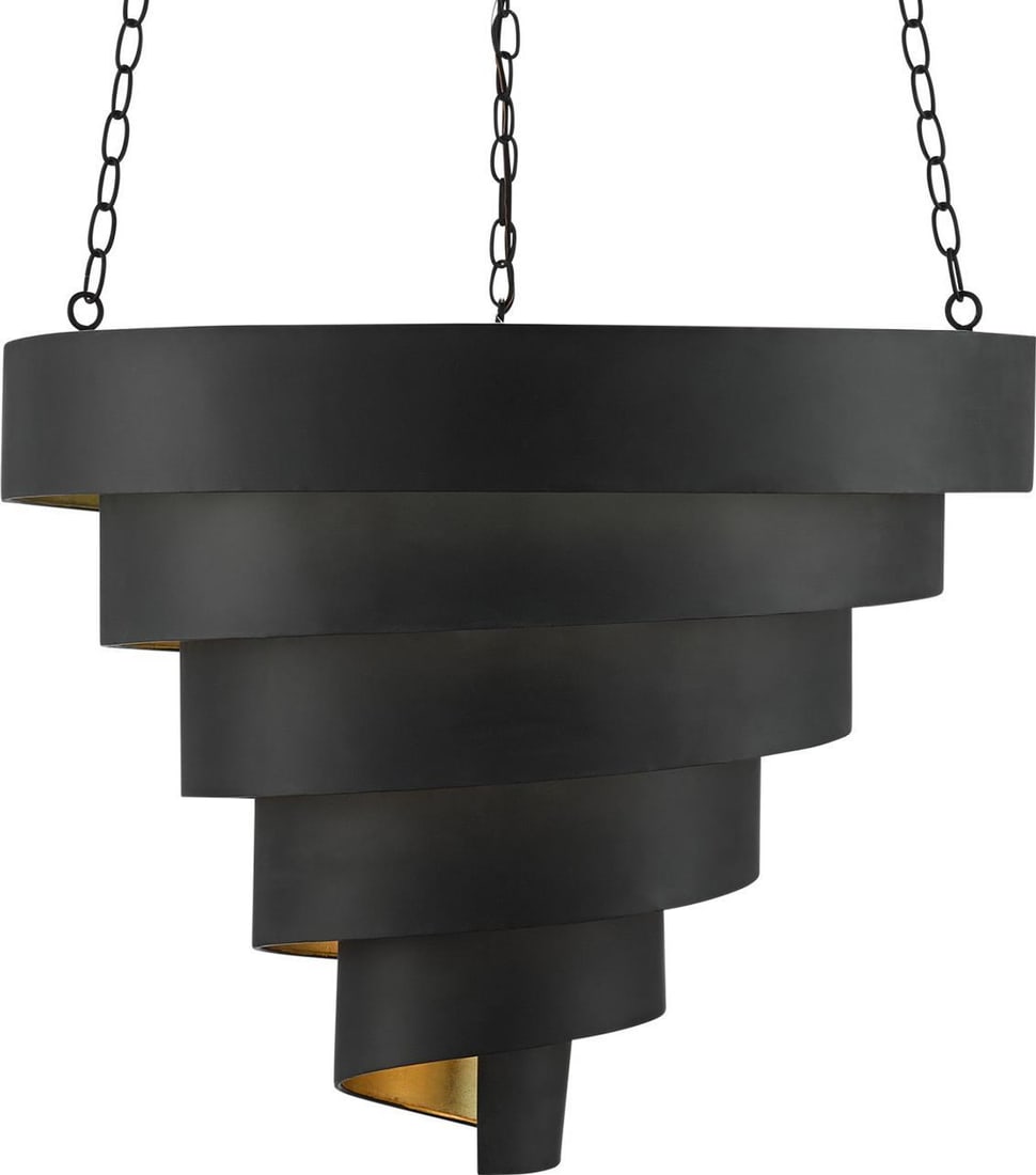 Currey Chiffonade Pendant Light 7-Bulb Black Gold Leaf: Currey Chiffonade Pendant Light 7-Bulb Black Gold Leaf Illuminate your space with the stunning Chiffonade Pendant, a masterpiece that blends vintage charm with contemporary elegance. This large