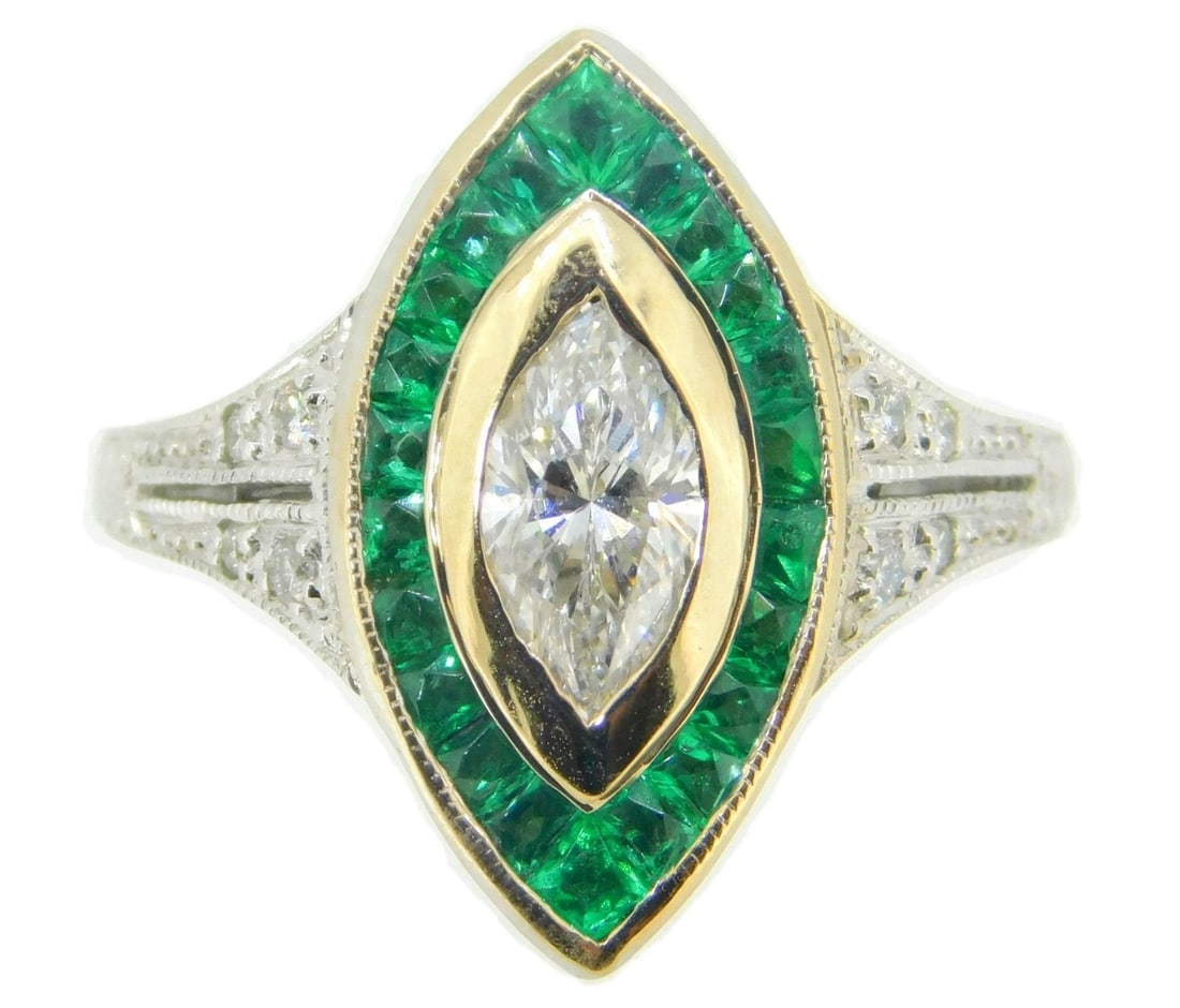18k Gold Diamond Ring 0.70ct with 1.5ct Emerald Halo GIA Certified (1 of 7)