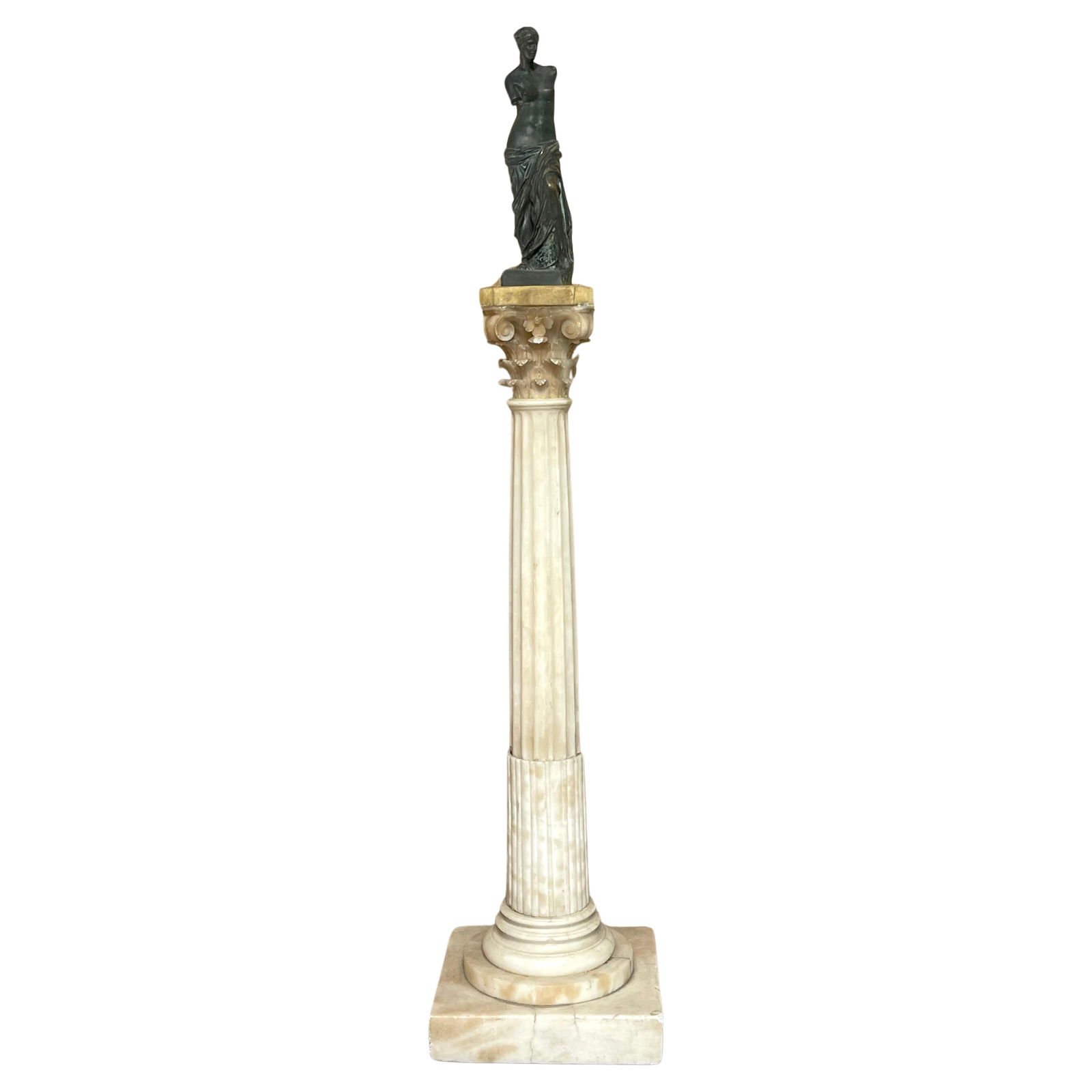 19th Century Grand Tour Marble Column with Bronze Venus de Milo: 19th Century Grand Tour Marble Column with Bronze Venus de Milo This magnificent 19th-century Grand Tour Venus de Milo marble column from France, circa 1880, stands at an impressive height of 42 inche