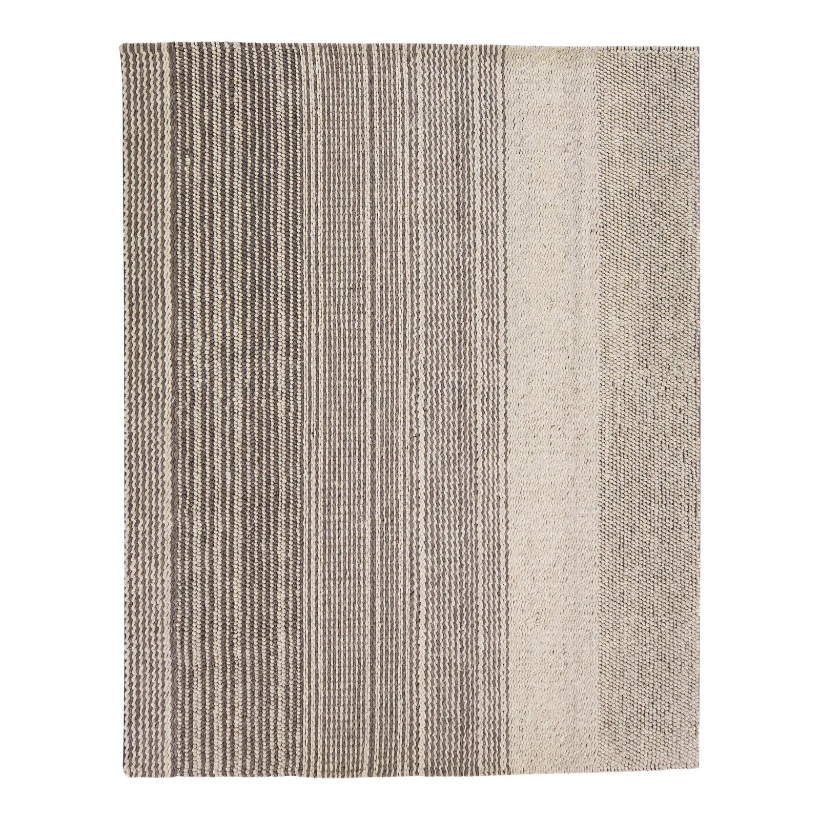 Handmade Modern Minimalist Wool Rug 8' x 10' Beige with Gray Stripes (1 of 7)