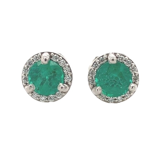 Platinum Emerald Diamond Halo Stud Earrings .65cttw GIA Certified: Platinum Emerald Diamond Halo Stud Earrings .65cttw GIA Certified Elevate your elegance with these stunning Platinum .65cttw Fine Genuine Natural Emerald and Diamond Stud Earrings. Crafted in luxuriou