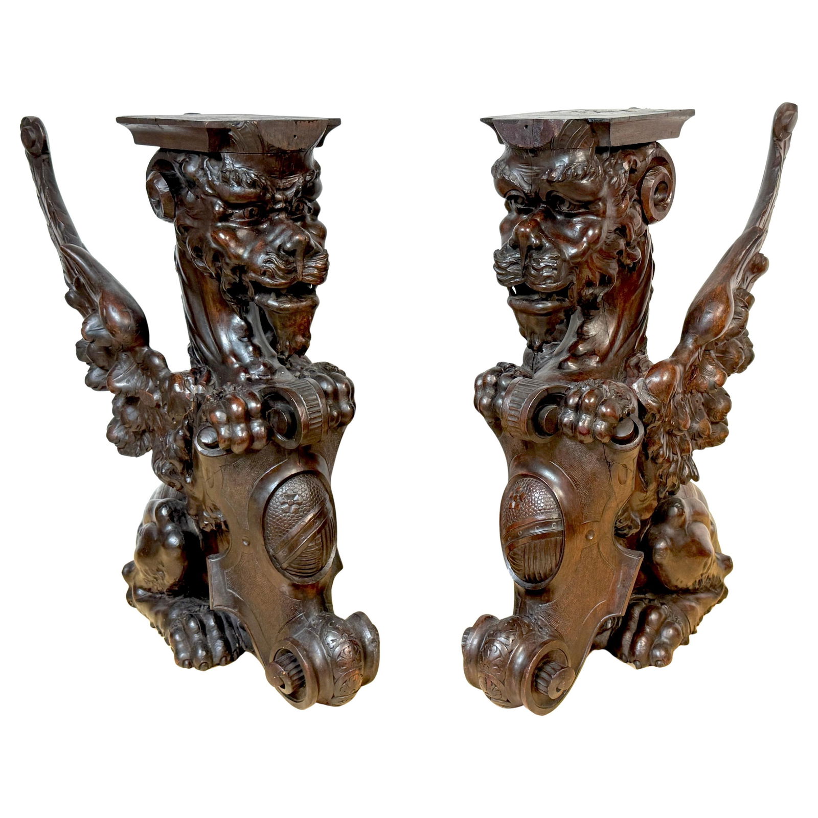 Large Pair of 19th Century Mahogany Winged Griffins by R.J. Horner (1 of 17)