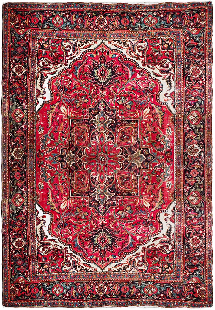 Handcrafted 7.4 x 11.3 Persian Heriz Rug in Vibrant Colors: Handcrafted 7.4 x 11.3 Persian Heriz Rug in Vibrant Colors Free continental US Shipping Enhance your living space with this exquisite 7.4 x 11.3 Persian Heriz Rug, handcrafted by skilled Persian artis