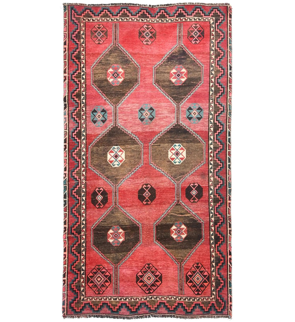 Handmade Tribal Geometric Wool Oriental Rug 4'5 x 8'3 Vintage Style: Handmade Tribal Geometric Wool Oriental Rug 4'5 x 8'3 Vintage Style Enhance your living space with this semi-antique handmade tribal geometric Oriental rug, measuring 4'5" x 8'3". This stunning area r