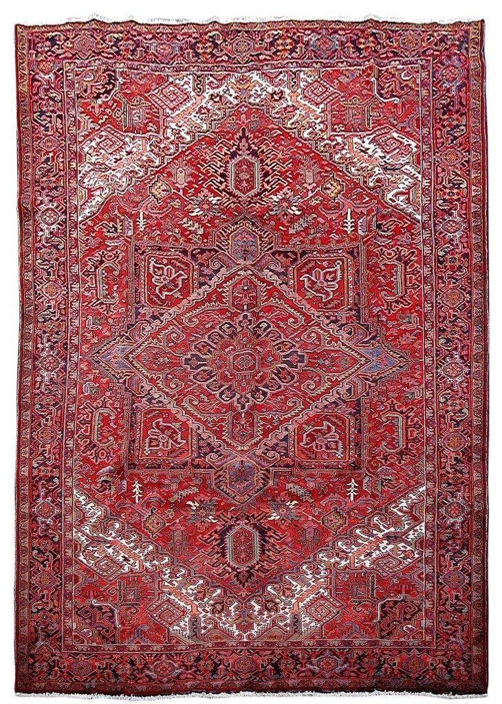 Handcrafted 9' x 13' 2" Persian Heriz Rug from Iran: Handcrafted 9' x 13' 2" Persian Heriz Rug from Iran Free continental US Shipping Enhance your home decor with this exquisite 9' x 13' 2" Persian Heriz rug, meticulously handcrafted by skilled artisans