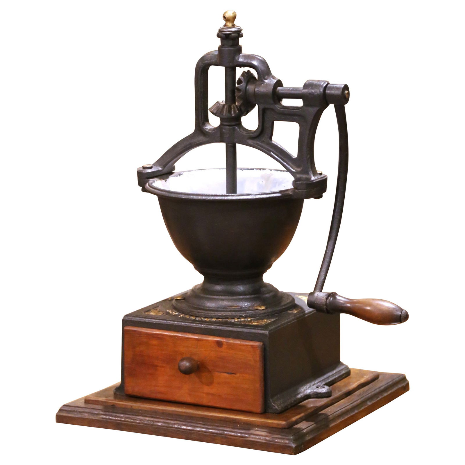 Antique French Coffee Grinder Cast Iron Wood 1901 Rustic Charm (1 of 16)