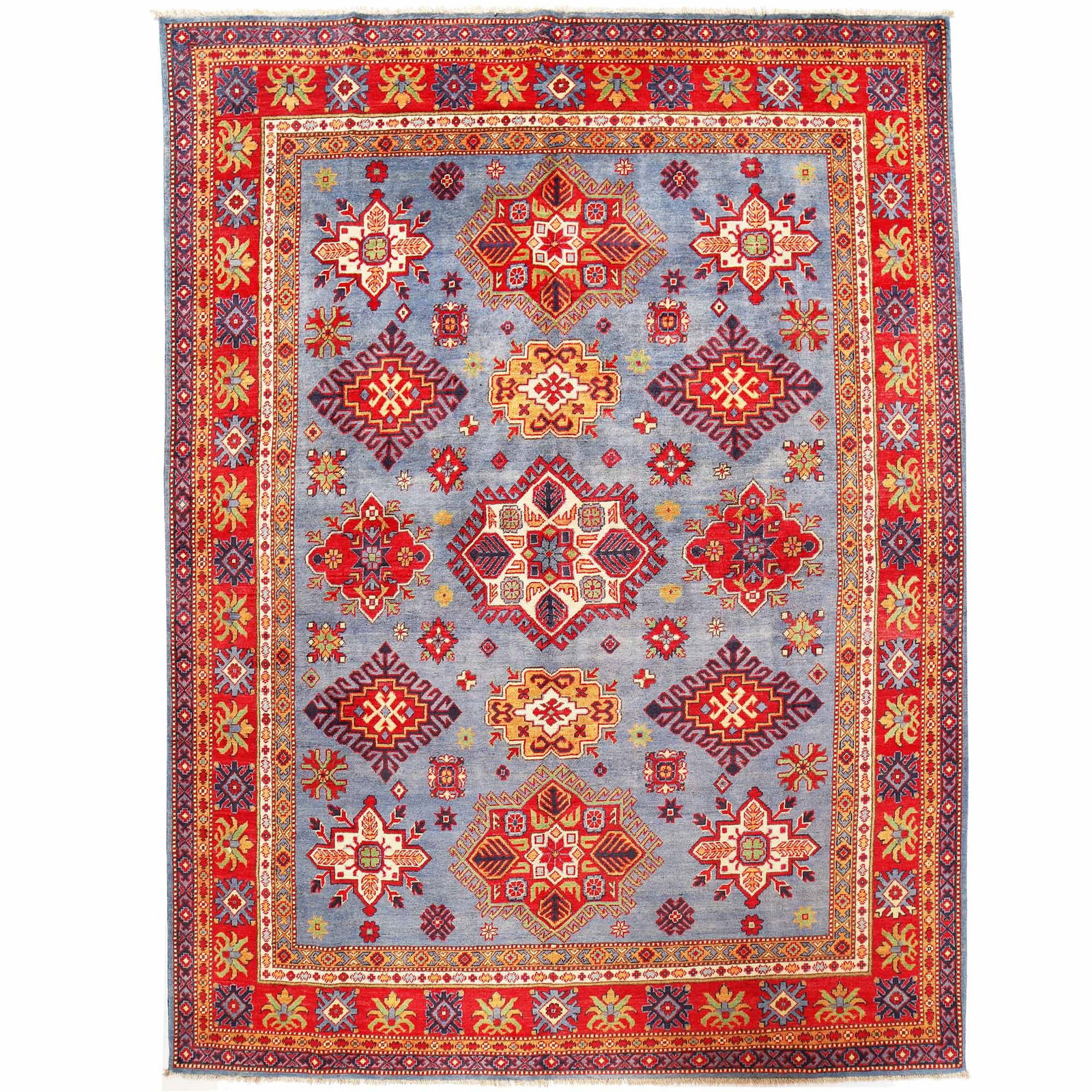 Handmade Blue Kazak Rug 7.9 x 9.11 Natural Wool from Pakistan: Handmade Blue Kazak Rug 7.9 x 9.11 Natural Wool from Pakistan Free continental US Shipping Introducing a stunning 7.9 x 9.11 Handmade Blue Kazak Rug, crafted with care by Afghan artisans in the villag