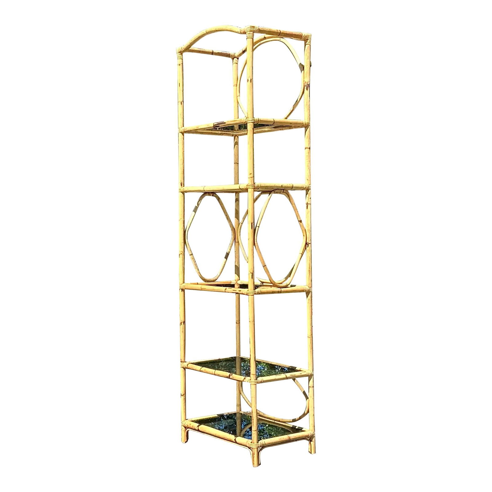 Vintage Bamboo Tall Etagere with Glass Shelves Coastal Decor (1 of 10)