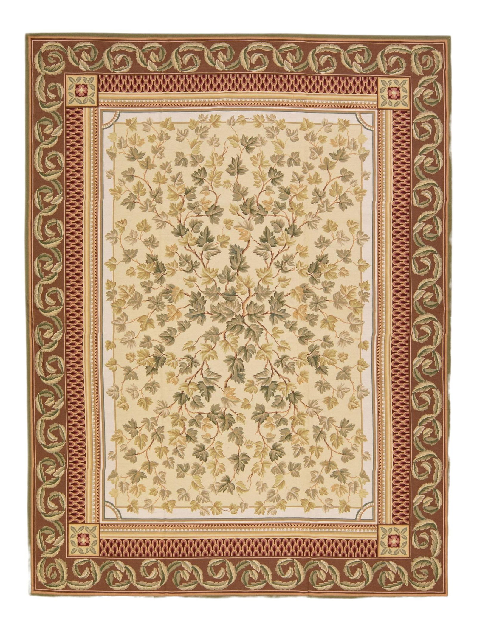 Vintage Arraiolos Needlepoint Beige Wool Rug 9' x 12' Floral Design (1 of 10)