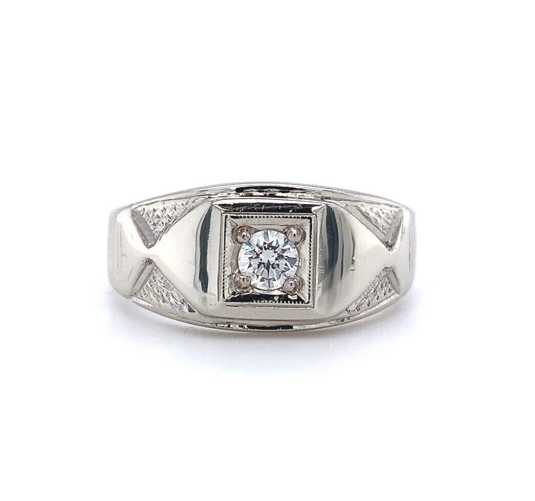 Vintage 14k White Gold Men's Ring .19ct Diamond SI1 H Color (1 of 8)