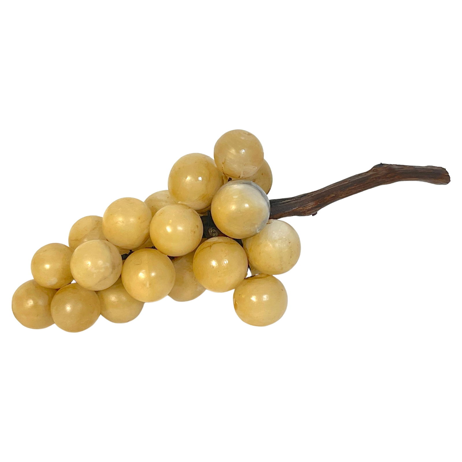 Mid-Century Modern Italian Marble Grapes Sculpture with Wood Stem 1970s: Mid-Century Modern Italian Marble Grapes Sculpture with Wood Stem 1970s This Italian mid-century marble sculpture from the 1970s features a detailed cluster of grapes, intricately carved from high-qua