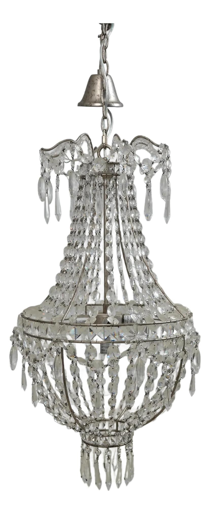 Elegant Hollywood Regency Crystal Chandelier Silver Frame Venetian Design (1 of 10)