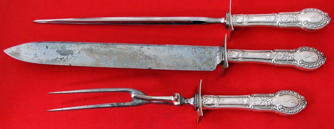 Gorham Tuileries Sterling Silver 3pc Roast Carving Set Monogrammed (1 of 1)