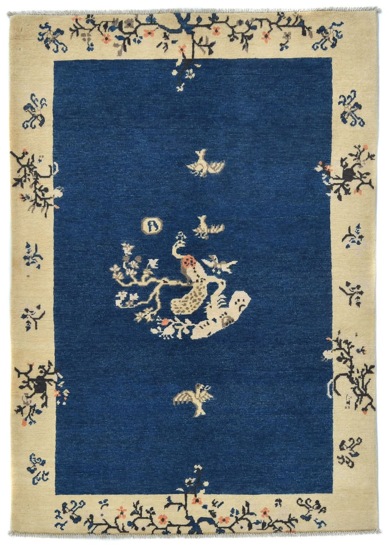 Hand-Knotted Modern Bordered Wool Rug 4'0 x 5'11 Kazak Oushak (1 of 13)