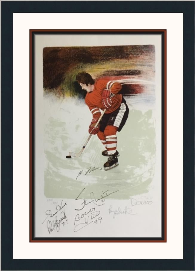 Andy Donato Wrist Shot Limited Edition Framed Lithograph with 6 Signatures: Andy Donato Wrist Shot Limited Edition Framed Lithograph with 6 Signatures This stunning limited edition lithograph titled 'Wrist Shot' by renowned artist Andy Donato captures the essence of hockey in