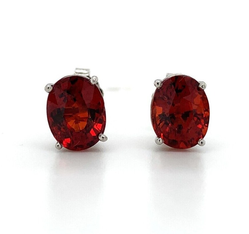 Platinum Stud Earrings with 4.08 Carat Natural Spessartine Garnets (1 of 6)