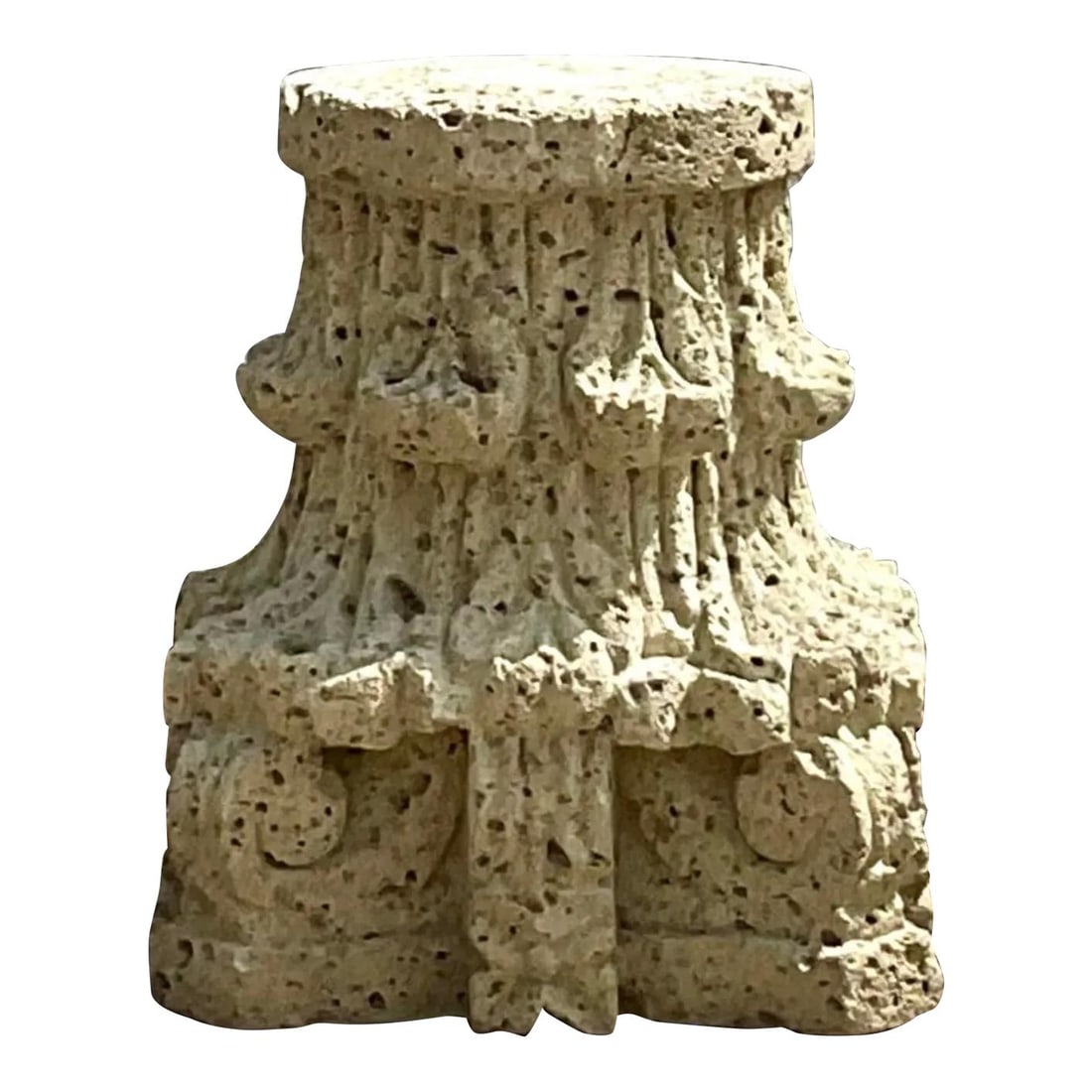 Vintage Boho Cast Stone Architectural Column Ecru 15x16x18 (1 of 6)