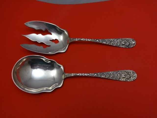 Stieff Rose Sterling Silver 2pc Salad Serving Set 9.25in Monogrammed (1 of 1)