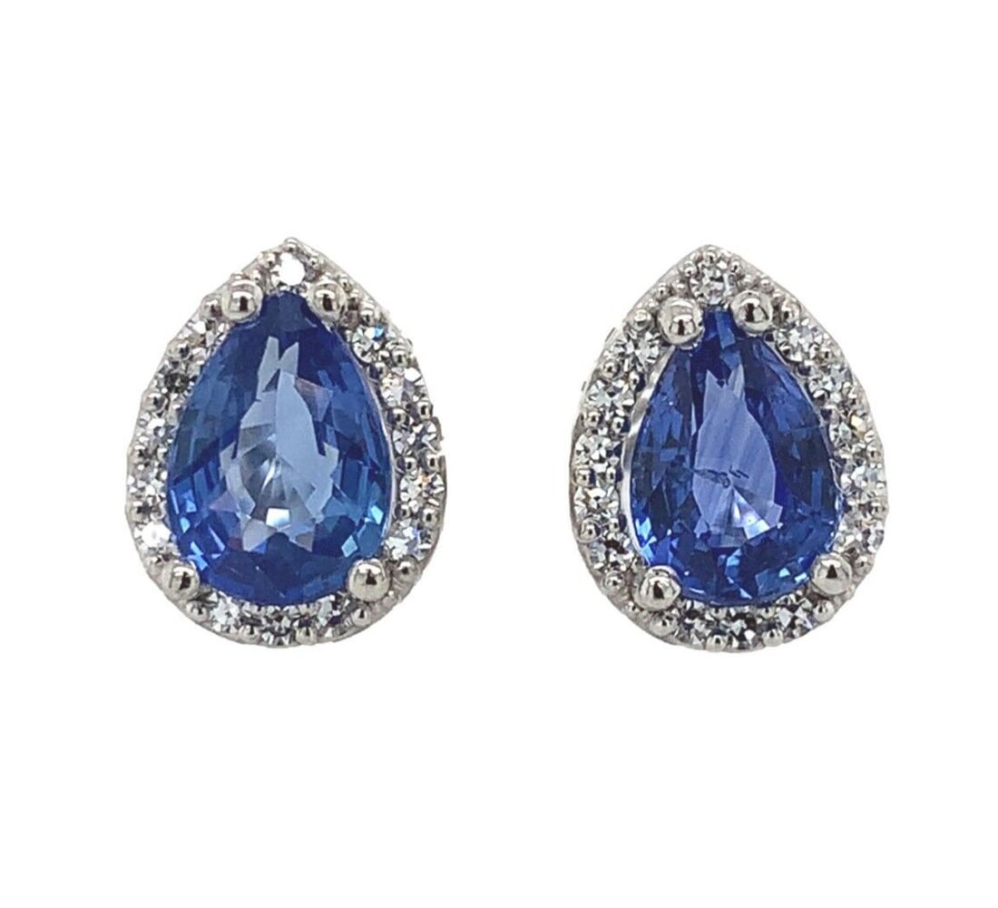 Platinum 1.80ct Genuine Blue Sapphire Stud Earrings with Diamond Halo GIA Certified (1 of 6)