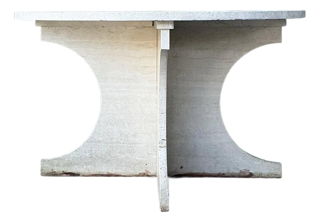 Postmodern Travertine Round Pedestal Table With Cross-Form Base 48 Inch (1 of 10)