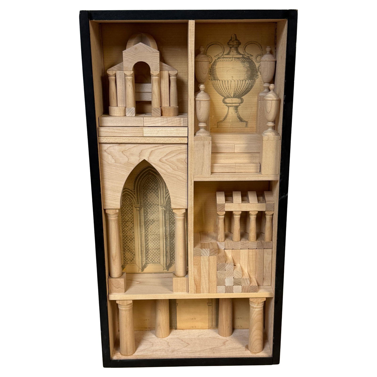 Grand Tour Shadow Box with 6 Architectural Vignettes Italy 20th Century: Grand Tour Shadow Box with 6 Architectural Vignettes Italy 20th Century This Grand Tour Style Shadow Box showcases six exquisite architectural vignettes, reflecting the elegance of classical Western a