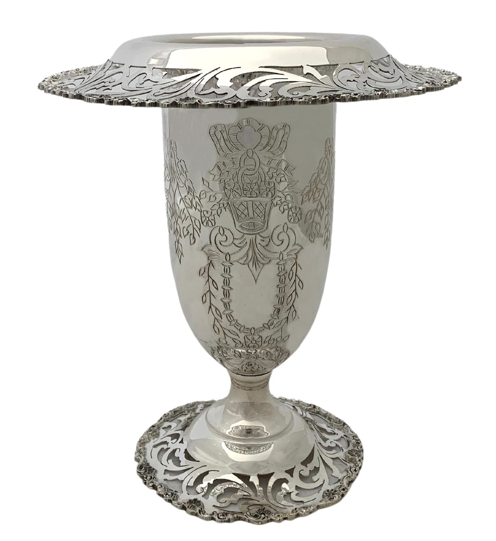 Handmade 925 Sterling Silver American Leaf Design Flower Vase 10.25" (1 of 3)