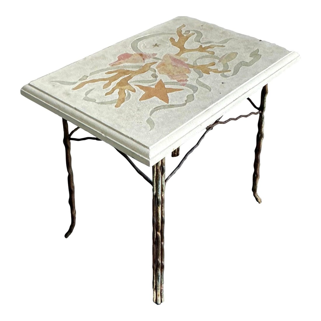 Hand Painted Coral Motif Concrete Side Table with Twig Style Base (1 of 8)