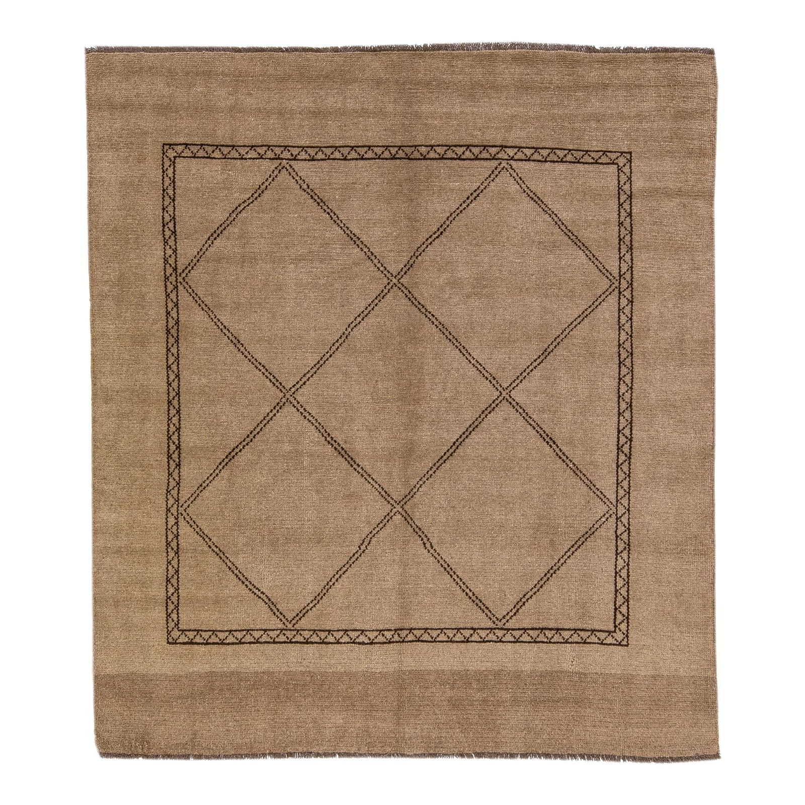 Modern Moroccan Brown Geometric Wool Rug 6'6 x 7'5: Modern Moroccan Brown Geometric Wool Rug 6'6 x 7'5 Enhance your space with this stunning Moroccan-style handmade wool rug from the Northwest collection. Featuring a rich brown color field complemented