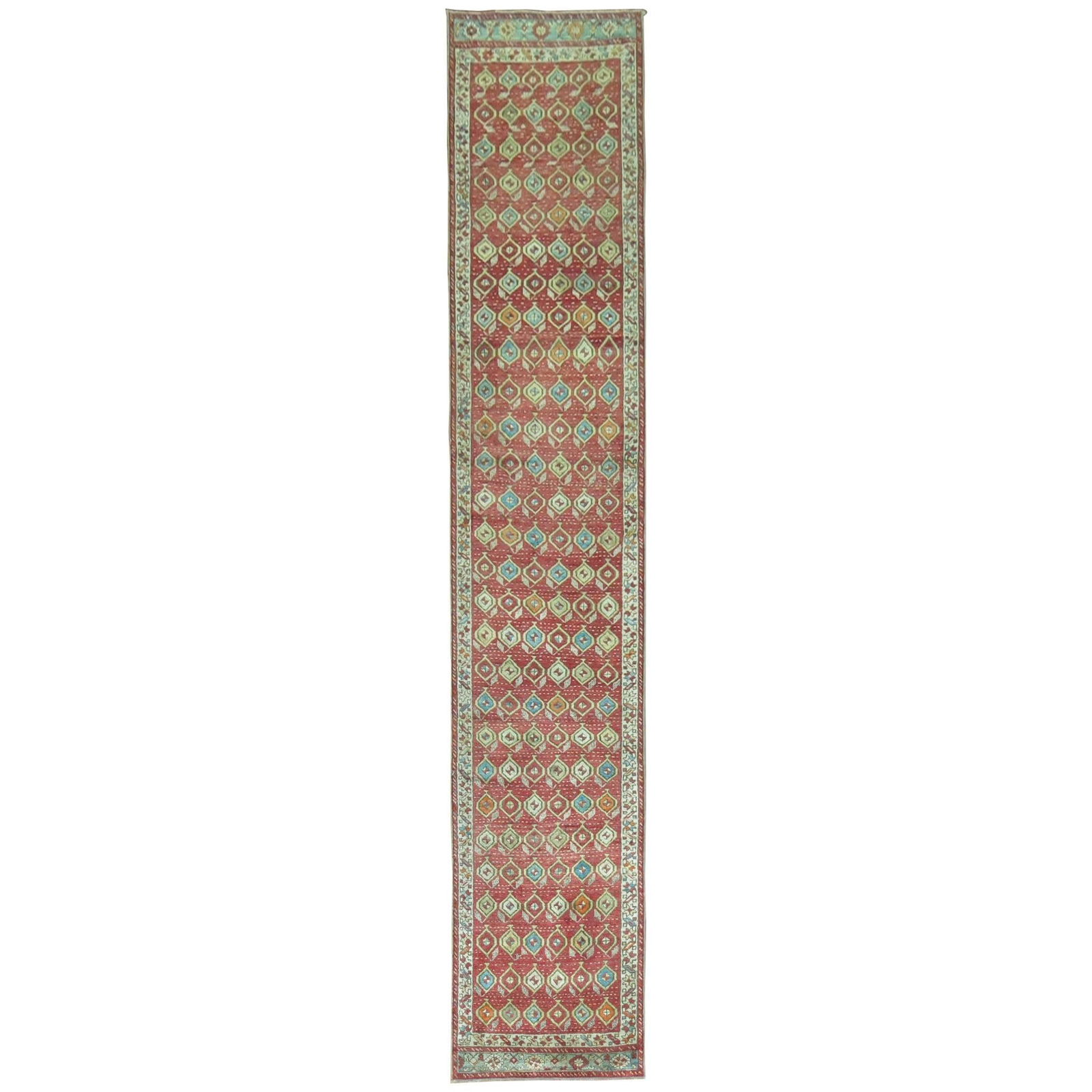 Zabihi Collection Antique Turkish Melas Runner Oushak Style 2'3 x 11'9: Zabihi Collection Antique Turkish Melas Runner Oushak Style 2'3 x 11'9 Discover the exquisite beauty of this narrow Antique Turkish Melas runner, a stunning addition to any space. Crafted from high-qu