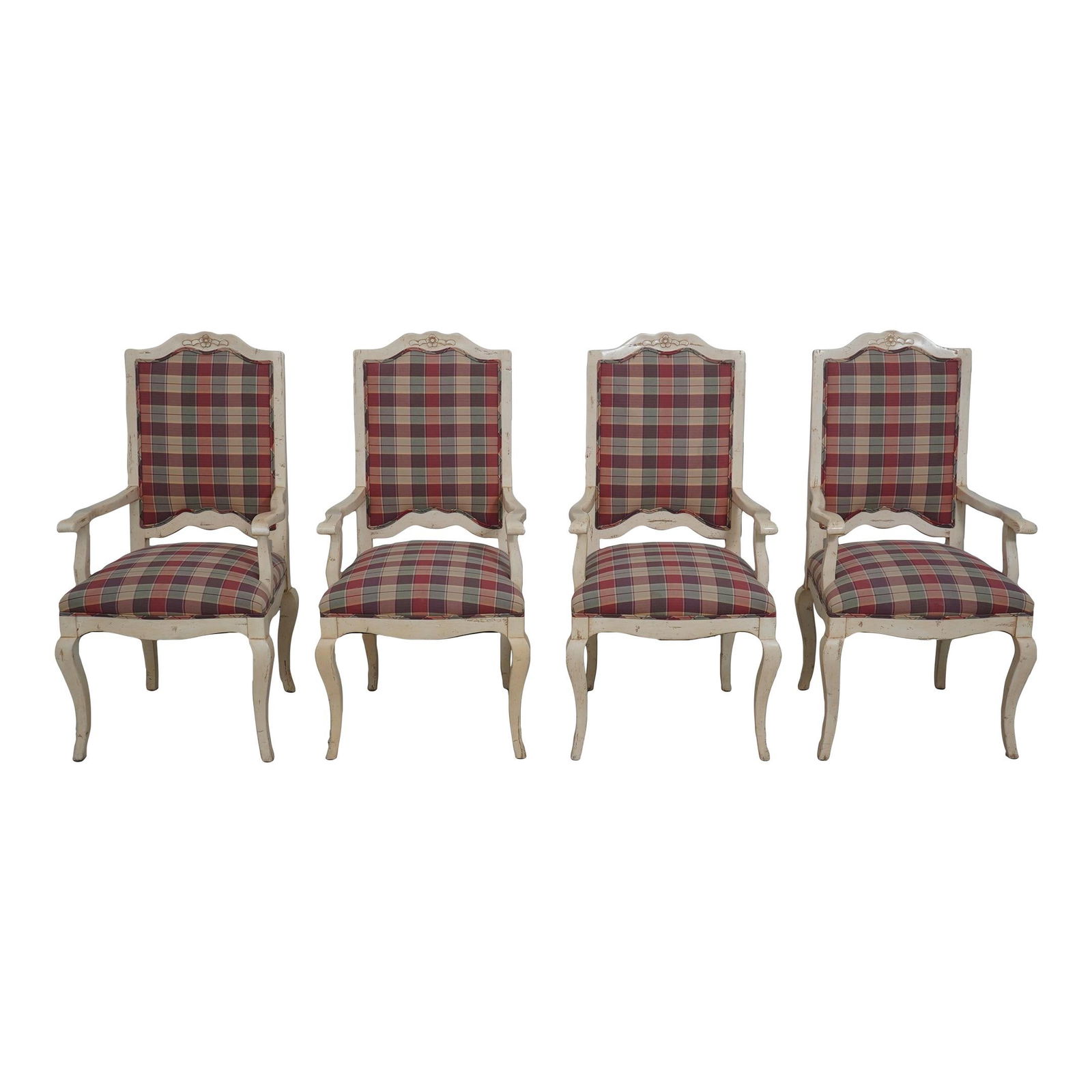 Set of 4 Country French Off-White Dining Chairs with Distressed Finish (1 of 10)