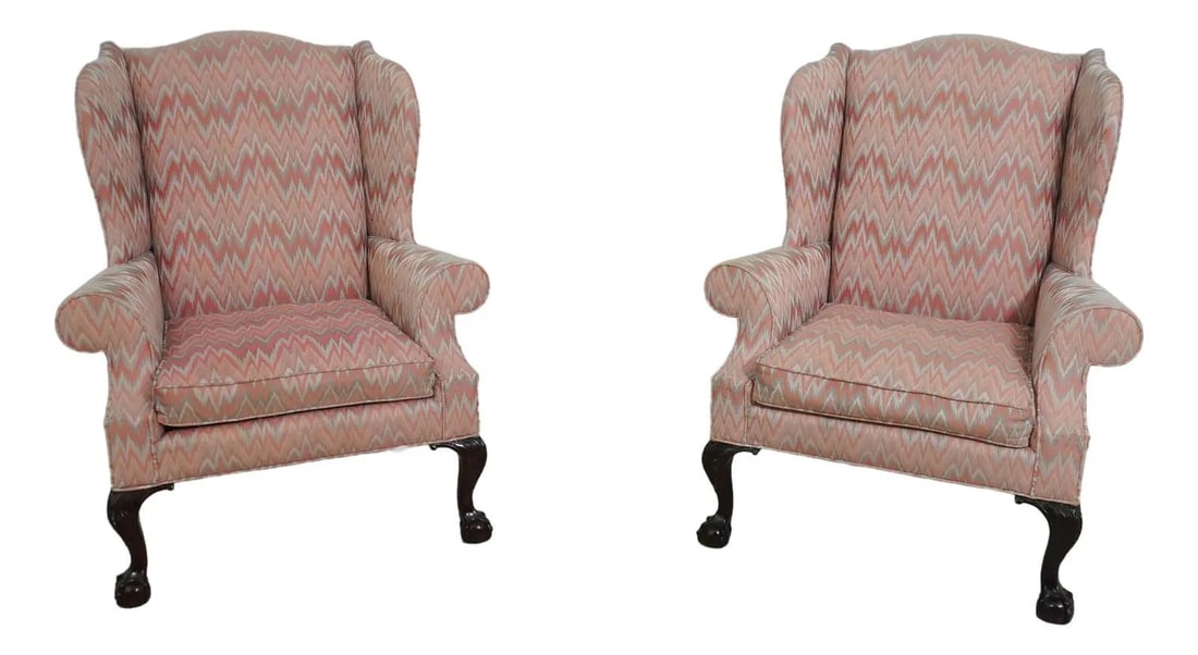 Exquisite Pair of Chippendale Mahogany Wing Chairs with Ball & Claw Feet (1 of 10)