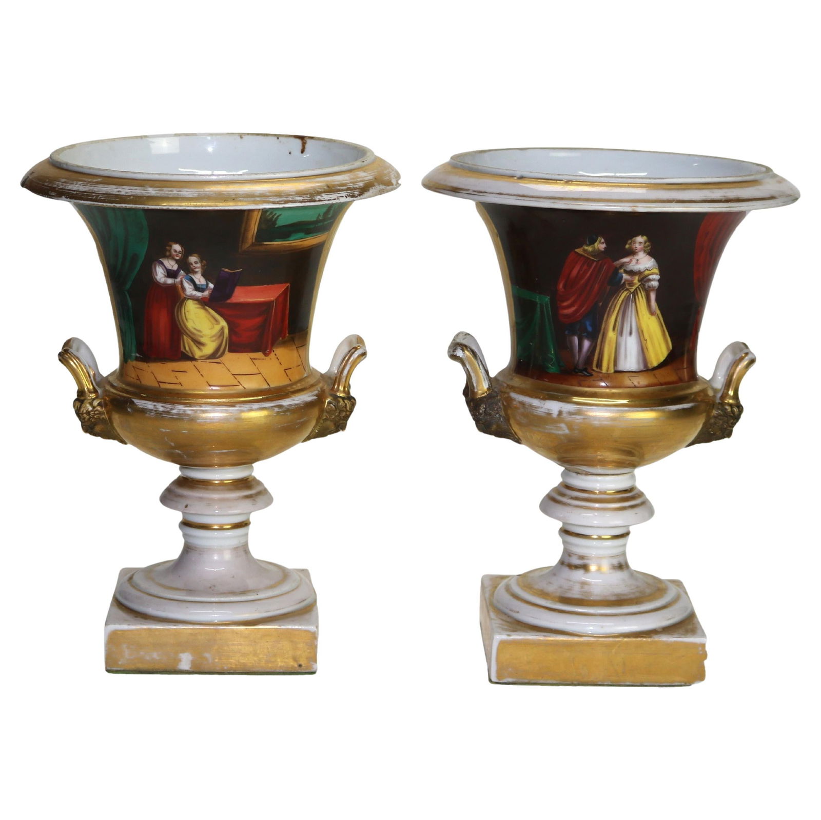 Set of 2 Antique Old Paris Porcelain Portrait Urns C1870 (1 of 14)